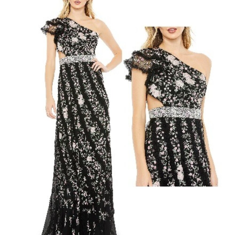 NWT Mac Duggal 70160 FLORAl GOWN One Shoulder size 6